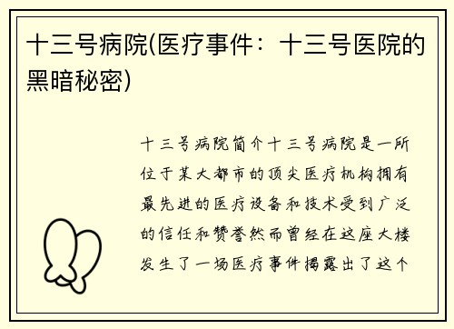 十三号病院(医疗事件：十三号医院的黑暗秘密)
